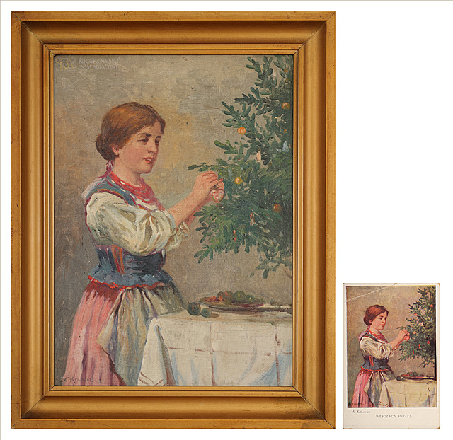 "Ubieranie choinki" - obraz oraz karta pocztowa
