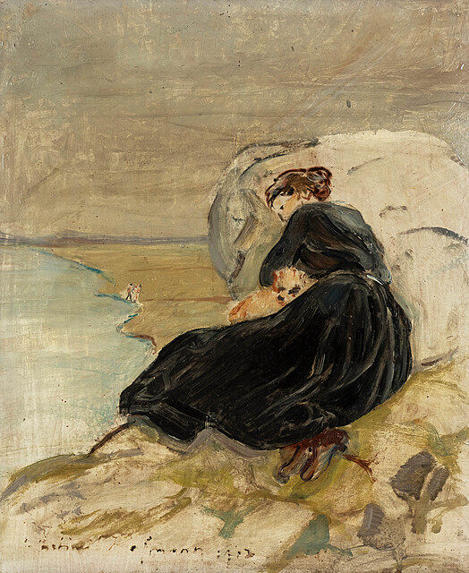 Zamyślona na plaży (Ada z pinczerkiem), 1917 r.