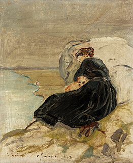 Zamyślona na plaży (Ada z pinczerkiem), 1917 r.