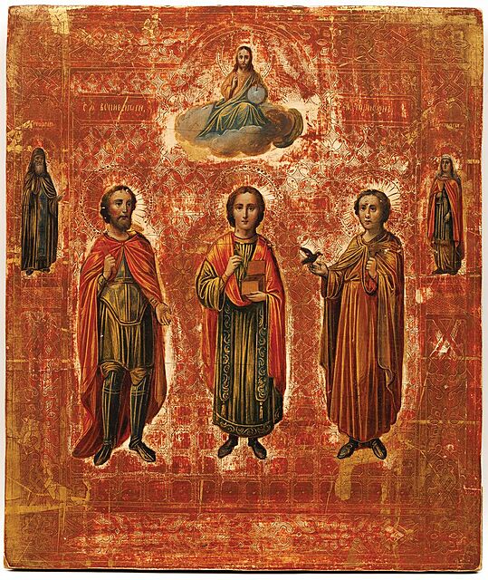 IKONA, ŚWIECI BONIFACY, PANTALEON, TRYFON, Rosja, XIX w.