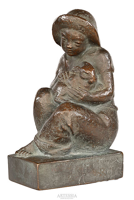 Siedzący chłopiec z królikiem, 1948