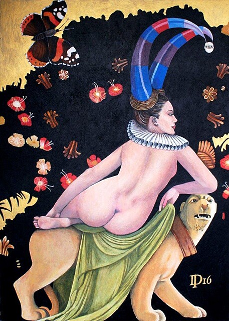Naked Woman On Panther In Paradise