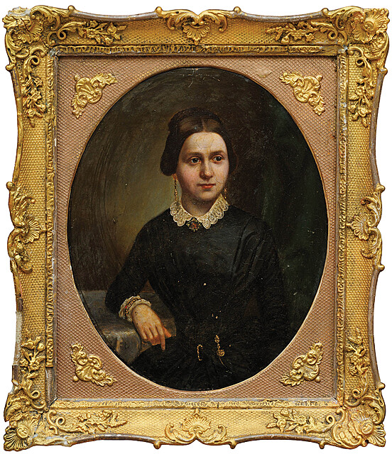 PORTRET DAMY W CZARNEJ SUKNI, poł. XIX w.