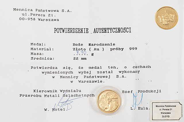 MEDAL, BOŻE NARODZENIE, Mennica Państwowa