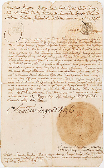 PATENT, Stanisław August Poniatowski, Warszawa, 1780