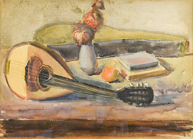 Martwa natura z mandoliną / Martwa natura z owocami i butelką - praca dwustronna, ok. 1935