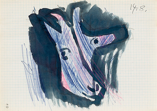 Głowa kozy, 1964 [14 sierpnia]. Rysunek ze "Szkicownika artysty - 1964"