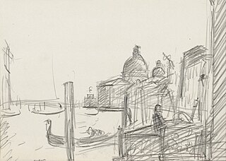 Gondole w Wenecji z kościołem Santa Maria della Salute w dali