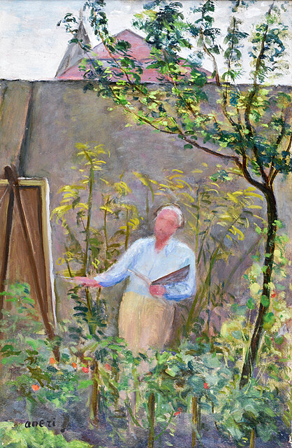Mój Mistrz w ogródku maluje [W ogrodzie - Wojciech Weiss przy sztaludze], 1935