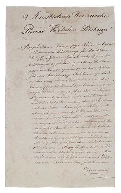 Dekret prymasa Królestwa Polskiego, Wojciecha Skarszewskiego, Warszawa 3 II 1827
