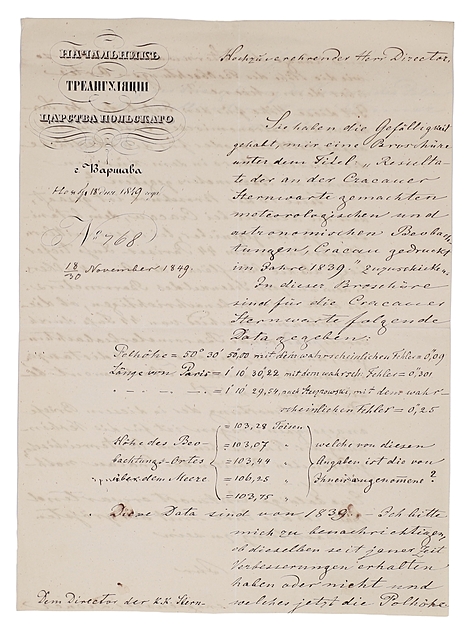 Carl Tenner (1783–1860), List w sprawach naukowych, Warszawa 18 XI 1849, bifolium