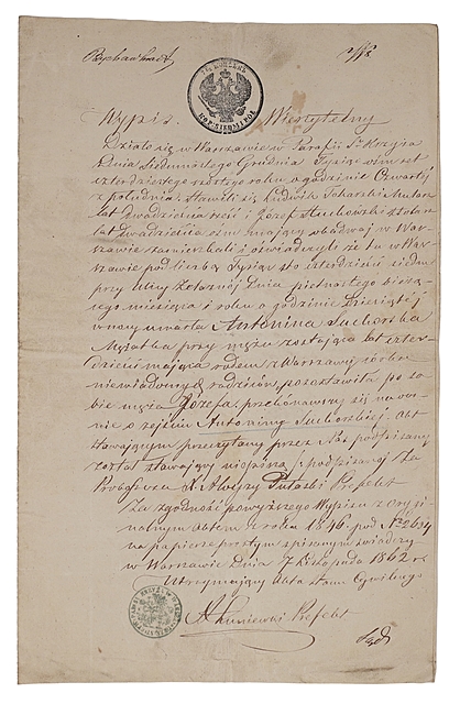 Akt zejścia Antoniny Suchorskiej, Warszawa 7 XI 1862, bifolium