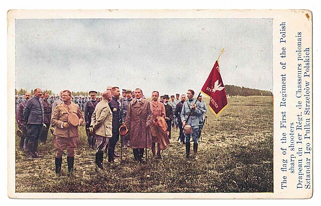 Presentation of flags to 1st Division of Polish Army in France, 22nd June 1918: The flag of the First Regiment of the Polish sharp shooters