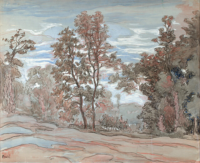 Pejzaż z wysokimi drzewami, ok. 1940