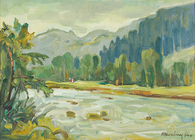 Pejzaż podgórski z rzeką, 1974