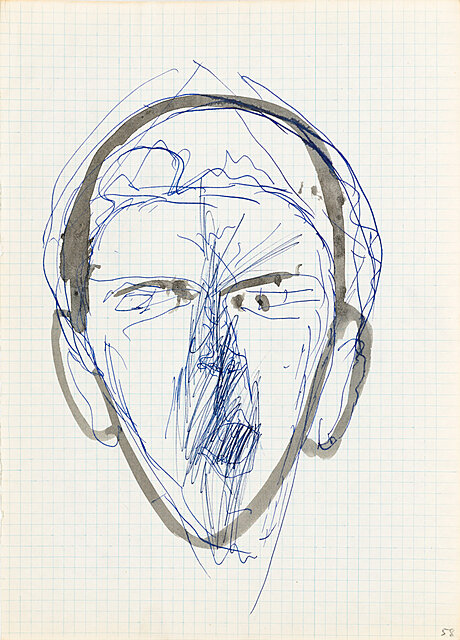 Głowa mężczyzny - ujęcie en face, 1964 [14 sierpnia]. Rysunek ze "Szkicownika artysty - 1964"