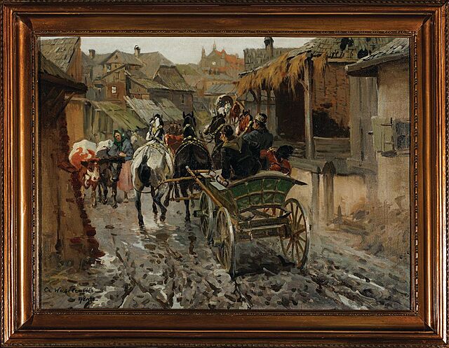 CZWÓRKA PRZEJEŻDŻAJĄCA PRZEZ MIASTECZKO, 1918