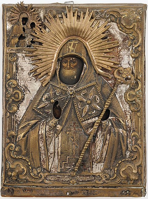 IKONA, ŚW. MITROFAN WORONESKI, Rosja, poł. XIX w.