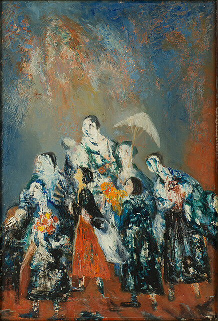 Kobiety z kwiatami i parasolką, 1965