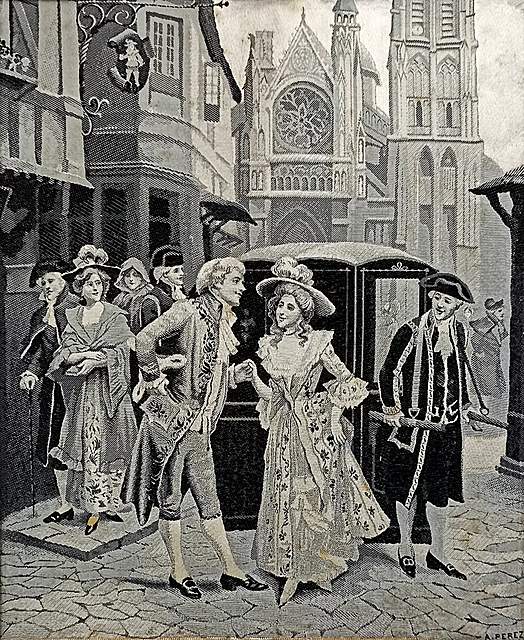 Żakard ze sceną na paryskiej ulicy wg Mariano Alfonso Perez (1853-1930)