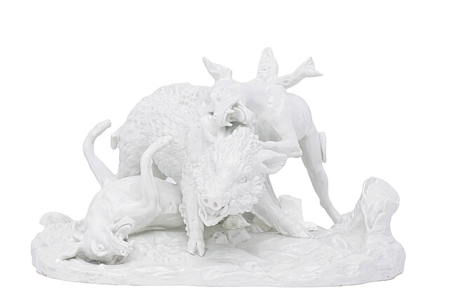 Figura "Dzik atakowany przez psy", Volkstedt, l. 1908-1951