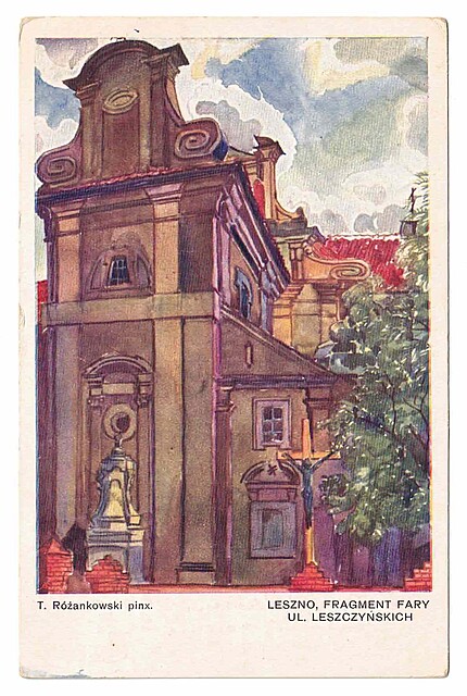 T. Różański pinx. Leszno, fragment fary ul. Leszczyńskich