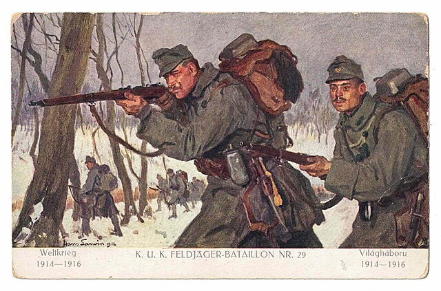 29. batalion strzelców polowych. (Austro-węgierska pocztówka propagandowa)
