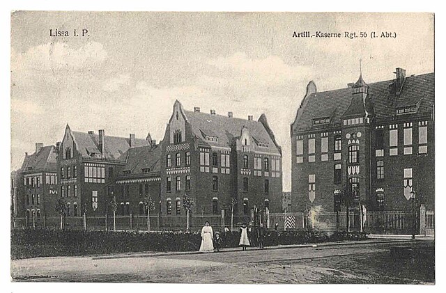 Lissa i. P. Artillerie-Kaserne Rgt. 56 (I. Abt.). Koszary artylerii w Lesznie.