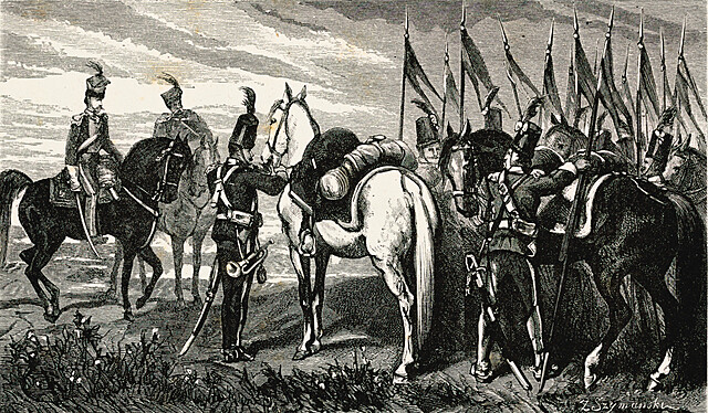 Przygotowania do wymarszu z obozu na pole bitwy w Boryszkowicach 1792 roku