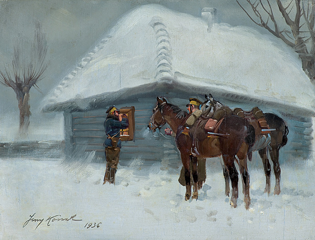 UŁANI PRZED CHATĄ, 1936