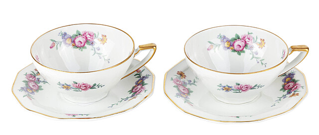 Para filiżanek ze spodkami, Belgia, Porcelaine Cerabel, l. 30-40 XX w.