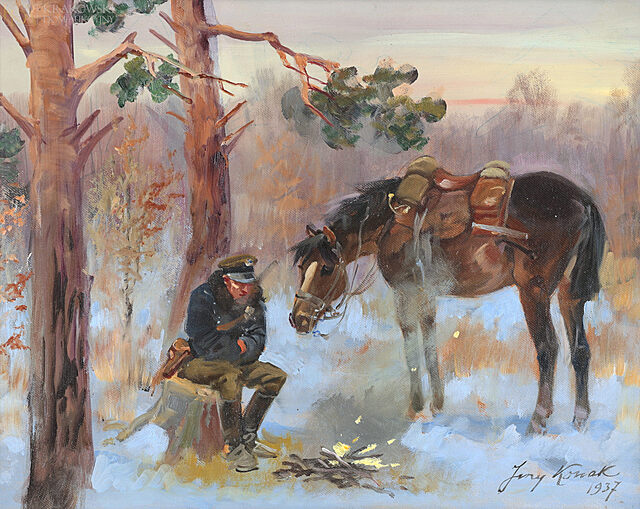 "Odpoczynek ułana przy ognisku" (1937)
