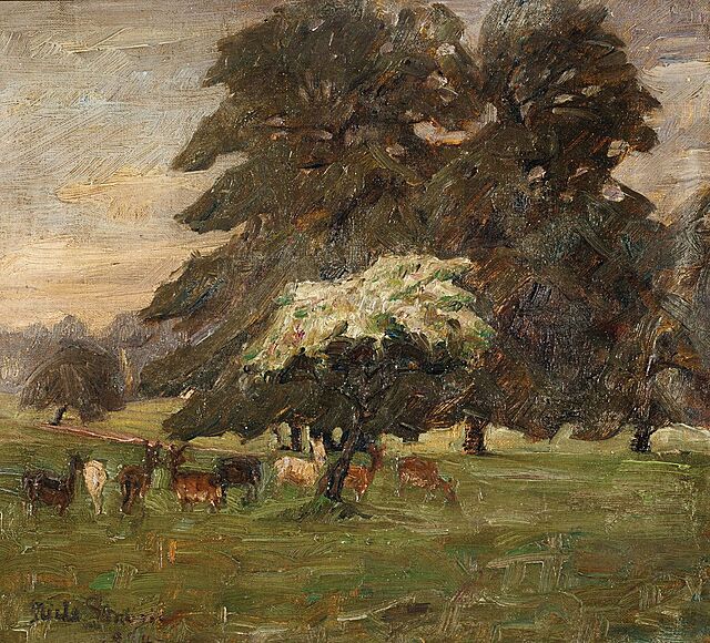 PEJZAŻ Z SARNAMI POD DRZEWAMI, 1924