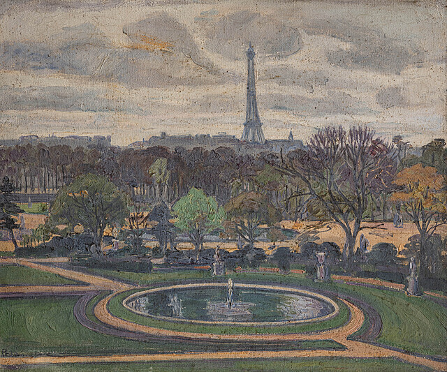 Ogrody Tuileries i wieża Eiffla