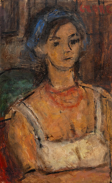 Portret kobiety z niebieską wstążką, ok. 1958