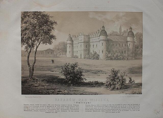 Baranów nad Wisłoką [z „Albumu widoków Polski …” litografowanych przez Alojzego  Misierowicza (1825-ok.1905) w Litografii Maksymiliana Fajansa (1827-1890)]
