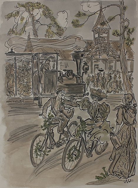 Cykliści w Konstancinie, 1953