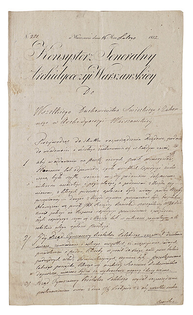 [represje po powstaniowe] Pismo Konsystorza Generalnego Archidiecezji Warszawskiej do dziekana w Błoniu k. Warszawy, Warszawa 16 II 1832
