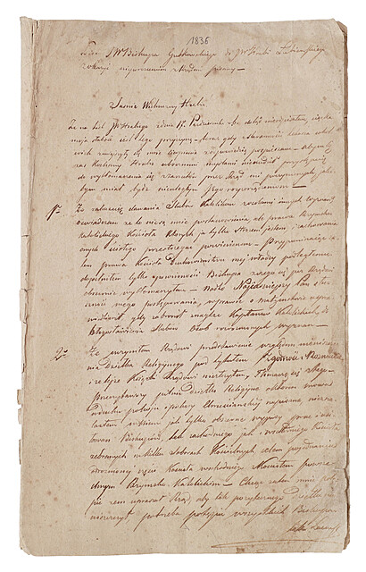 [represje carskie] Jan Marceli Gutkowski (1776–1863), biskup z Janowa Podlaskiego – list do gen. Piotra hr. Łubieńskiego opisujący walkę biskupa z zaborcami, Janów Podlaski 4 XII 1836