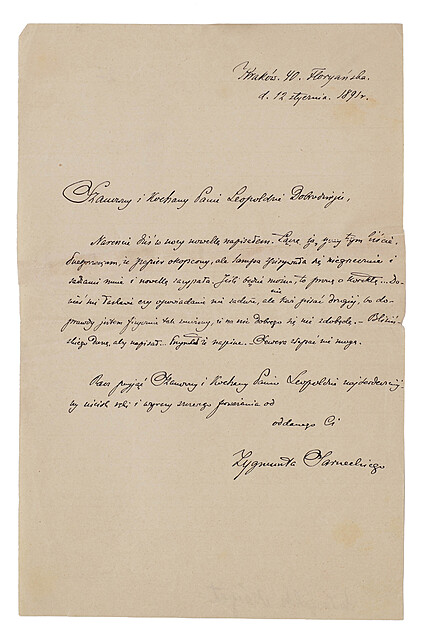 Sarnecki Zygmunt (1837–1922) pisarz, redaktor, dyrektor teatrów. List do Leopolda Méyeta (1850–1912) literata, kolekcjonera, opiekuna artystów, Kraków 12 I 1891