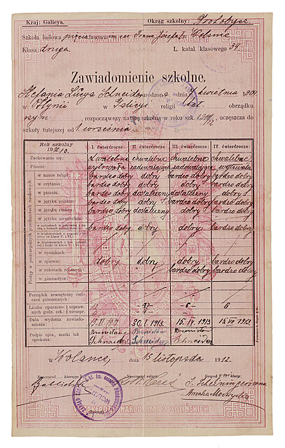 [Borysław, szkoła] Świadectwo ukończenia klasy w Wolance k. Borysława, 15 XI 1912