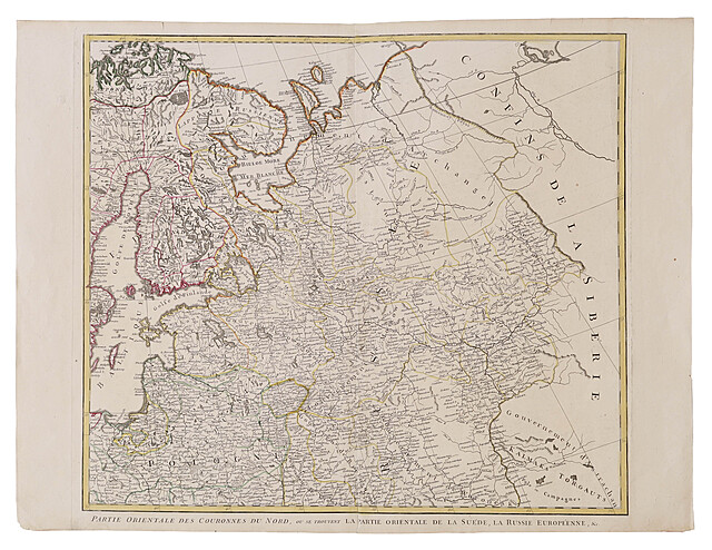 [Litwa, Łotwa, Estonia, Rosja] R. de Vaugondy, Partie Orientale des Couronnes du Nord, 1759