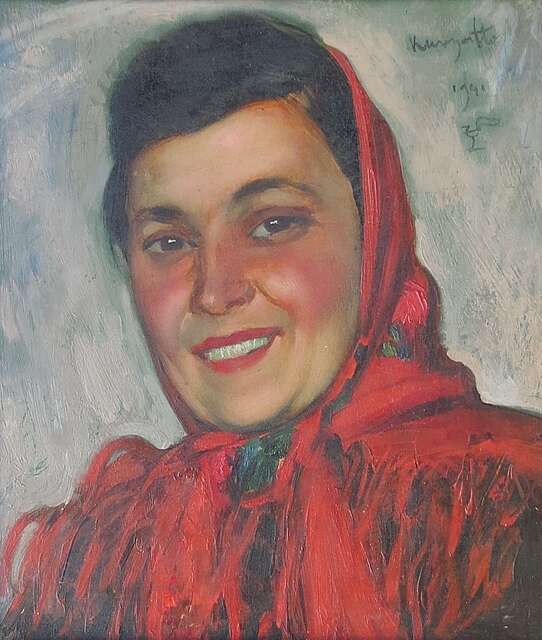 "PORTRET KOBIETY W CZERWONEJ CHUSTCE"